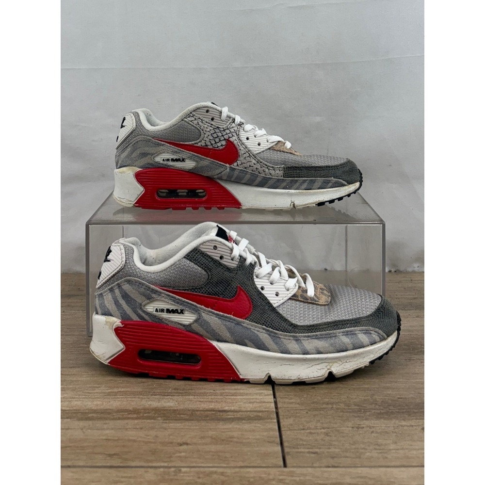 Nike Air Max 90 DZ4844 001 Gray Red Leopard Print Size 6.5 Youth Women's 8